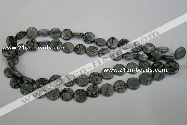 CNS420 15.5 inches 14mm flat round natural serpentine jasper beads