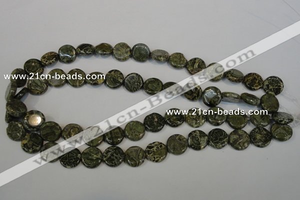 CNS520 15.5 inches 14mm flat round natural serpentine jasper beads