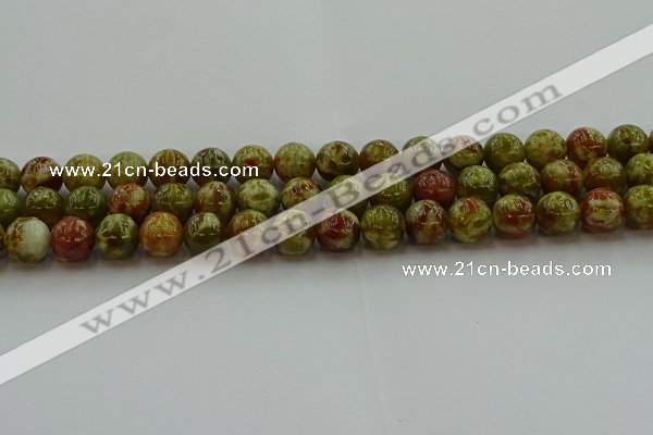 CNS604 15.5 inches 12mm round green dragon serpentine jasper beads