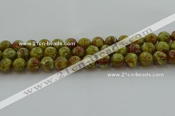 CNS605 15.5 inches 14mm round green dragon serpentine jasper beads