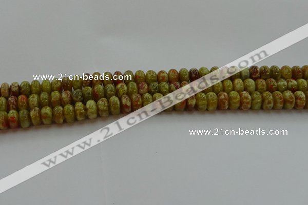 CNS612 15.5 inches 6*10mm rondelle green dragon serpentine jasper beads