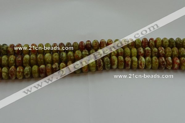 CNS613 15.5 inches 7*12mm rondelle green dragon serpentine jasper beads