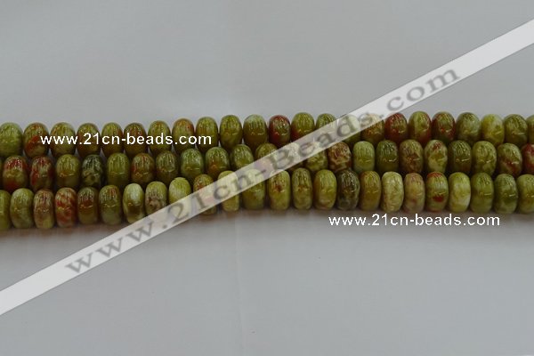 CNS614 15.5 inches 8*14mm rondelle green dragon serpentine jasper beads