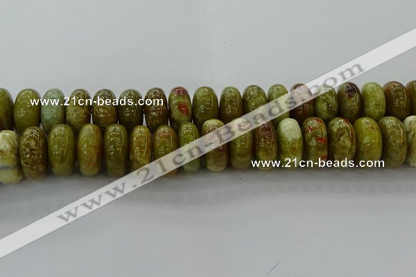 CNS617 15.5 inches 10*20mm rondelle green dragon serpentine jasper beads