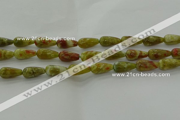 CNS618 15.5 inches 8*16mm teardrop green dragon serpentine jasper beads