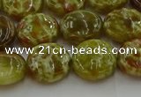 CNS624 15.5 inches 15mm flat round green dragon serpentine jasper beads