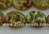 CNS626 15.5 inches 20mm flat round green dragon serpentine jasper beads