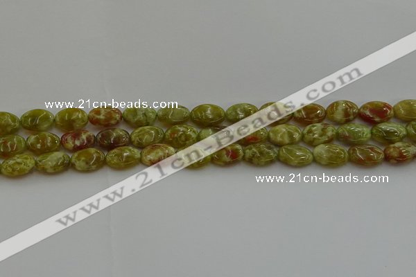 CNS631 15.5 inches 10*14mm oval green dragon serpentine jasper beads