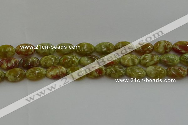 CNS633 15.5 inches 13*18mm oval green dragon serpentine jasper beads