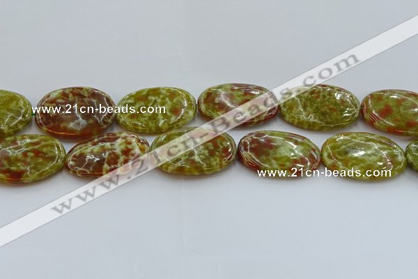 CNS638 15.5 inches 30*40mm oval green dragon serpentine jasper beads