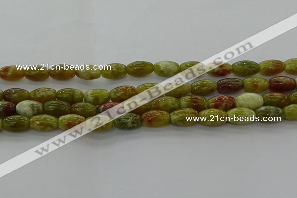CNS641 15.5 inches 7*12mm rice green dragon serpentine jasper beads