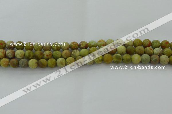 CNS651 15.5 inches 8mm round matte green dragon serpentine jasper beads
