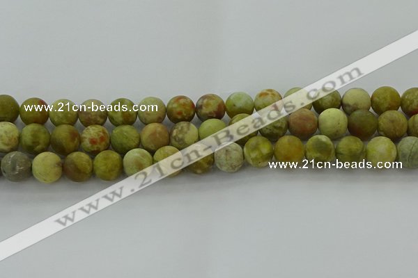 CNS653 15.5 inches 12mm round matte green dragon serpentine jasper beads