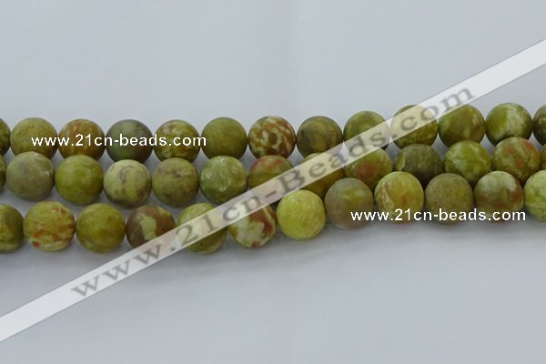 CNS655 15.5 inches 16mm round matte green dragon serpentine jasper beads