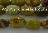 CNS661 15.5 inches 8*12mm drum green dragon serpentine jasper beads