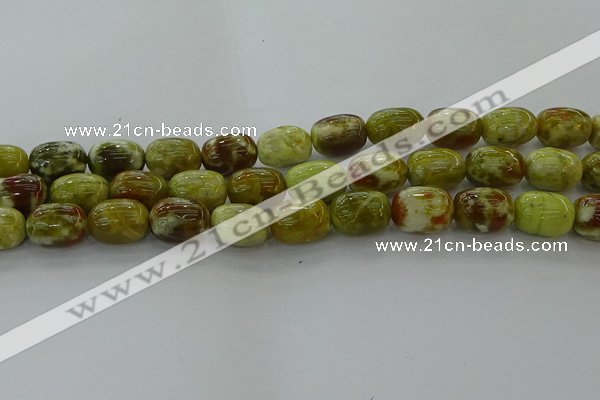 CNS662 15.5 inches 10*14mm drum green dragon serpentine jasper beads