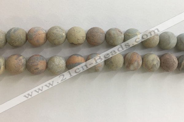 CNS710 15.5 inches 12mm round matte serpentine jasper beads