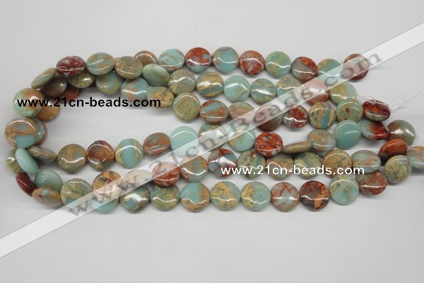 CNS80 15.5 inches 14mm flat round natural serpentine jasper beads