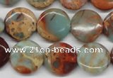 CNS81 15.5 inches 16mm flat round natural serpentine jasper beads