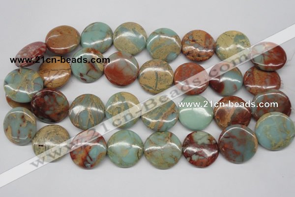 CNS84 15.5 inches 25mm flat round natural serpentine jasper beads