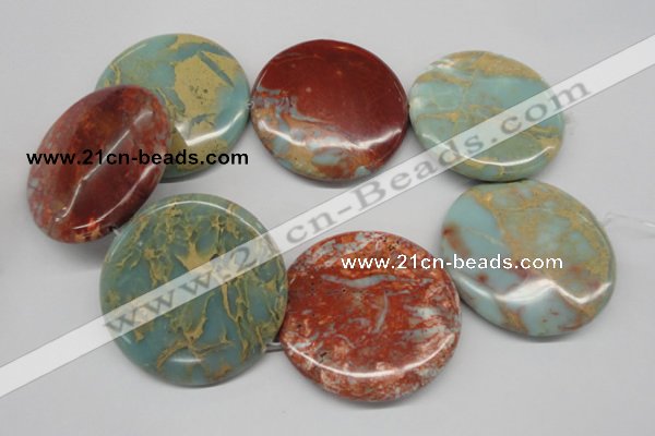 CNS88 15.5 inches 55mm flat round natural serpentine jasper beads