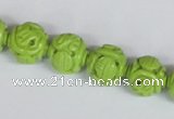 CNT08 16 inches 12mm carved round natural turquoise beads wholesale