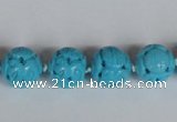 CNT09 16 inches 14mm carved round natural turquoise beads wholesale