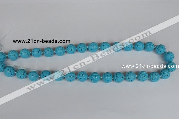 CNT09 16 inches 14mm carved round natural turquoise beads wholesale