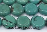 CNT560 15.5 inches 10mm flat round turquoise gemstone beads