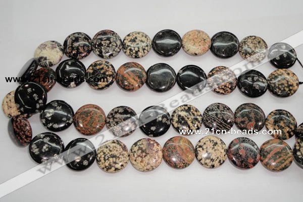 COB155 15.5 inches 20mm flat round snowflake obsidian beads