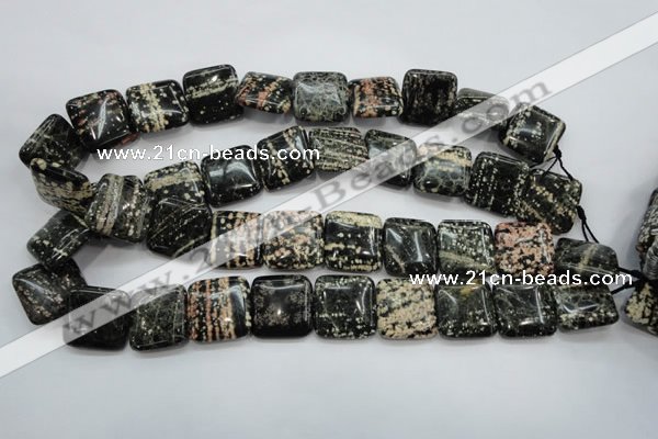 COB166 15.5 inches 20*20mm square snowflake obsidian beads