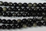 COB263 15.5 inches 6mm faceted round golden obsidian beads