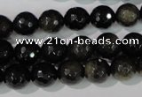 COB265 15.5 inches 10mm faceted round golden obsidian beads