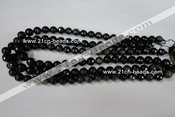 COB265 15.5 inches 10mm faceted round golden obsidian beads