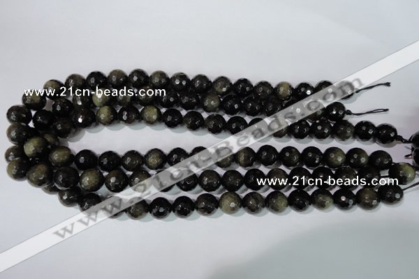 COB266 15.5 inches 12mm faceted round golden obsidian beads