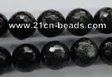 COB356 15.5 inches 14mm faceted round black obsidian beads