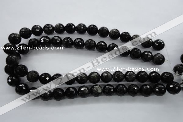 COB356 15.5 inches 14mm faceted round black obsidian beads