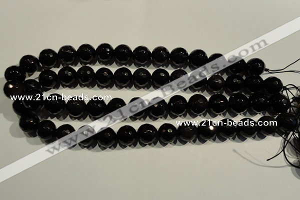 COB454 15.5 inches 12mm faceted round black obsidian beads