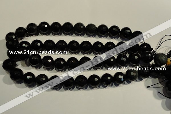 COB456 15.5 inches 16mm faceted round black obsidian beads