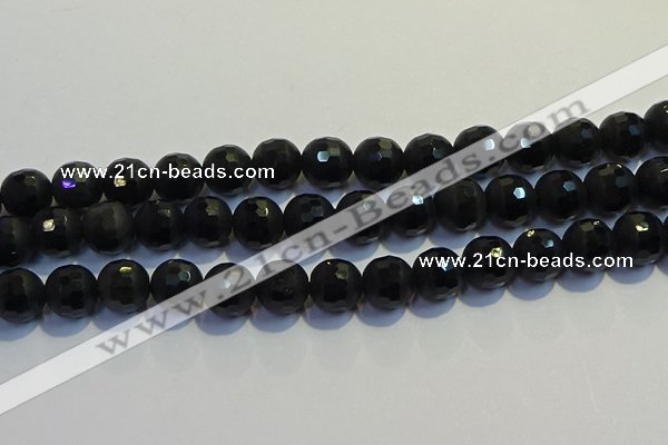 COB474 15.5 inches 8mm faceted round matte black obsidian beads