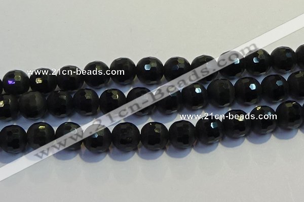 COB478 15.5 inches 16mm faceted round matte black obsidian beads