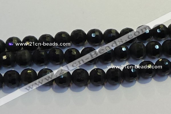 COB479 15.5 inches 18mm faceted round matte black obsidian beads