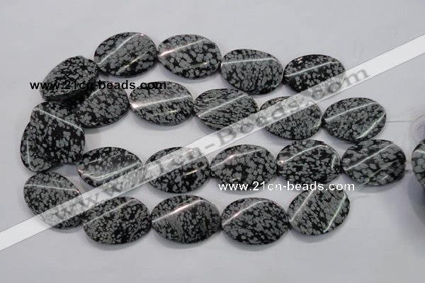 COB58 15.5 inches 25*35mm twisted oval Chinese snowflake obsidian beads