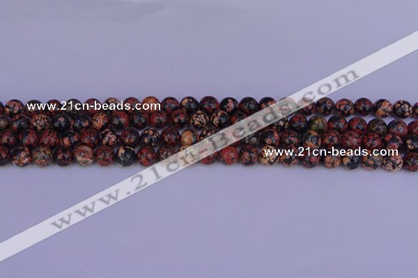 COB661 15.5 inches 6mm round red snowflake obsidian beads