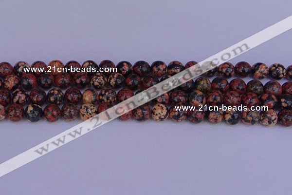 COB663 15.5 inches 10mm round red snowflake obsidian beads