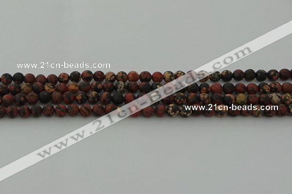 COB671 15.5 inches 6mm round matte red snowflake obsidian beads