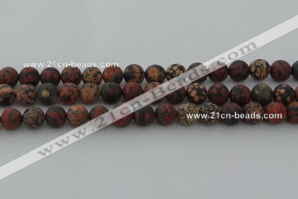 COB674 15.5 inches 12mm round matte red snowflake obsidian beads