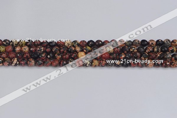 COB677 15.5 inches 6mm faceted round red snowflake obsidian beads