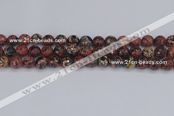 COB680 15.5 inches 12mm faceted round red snowflake obsidian beads