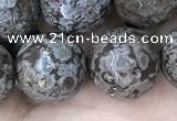 COB695 15.5 inches 14mm faceted round Chinese snowflake obsidian beads
